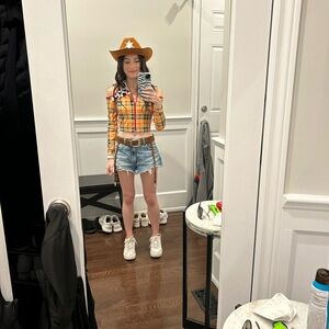 Woody Costume - Plaid Cold Shoulder Top